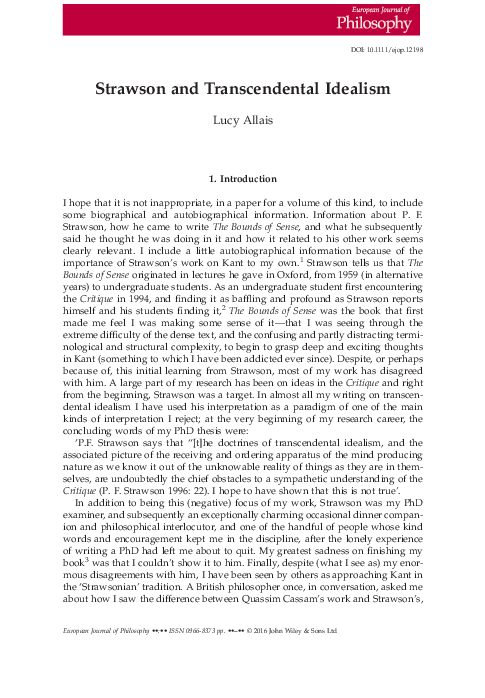 (PDF) Strawson and Transcendental Idealism