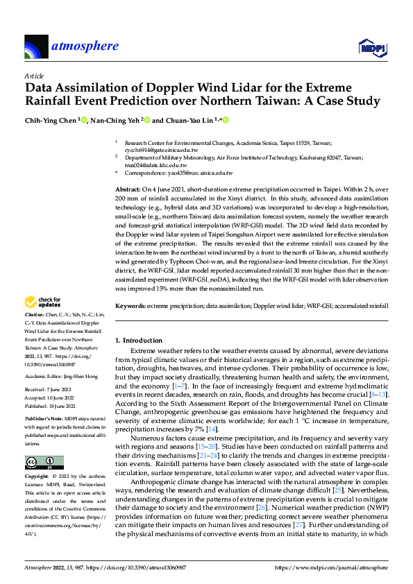 (PDF) Data Assimilation of Doppler Wind Lidar for the Extreme Rainfall ...