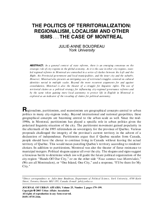 (PDF) The Politics of Territorialization: Regionalism, Localism and ...