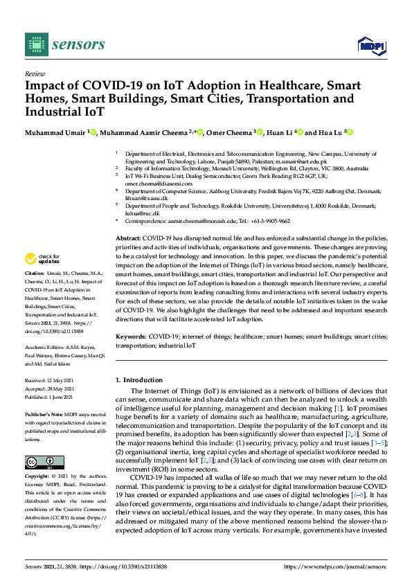 (PDF) Impact of COVID-19 on IoT Adoption in Healthcare, Smart Homes ...