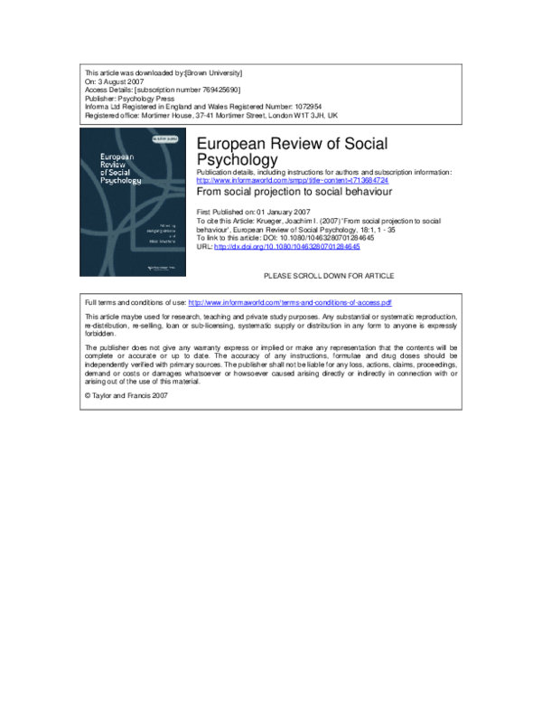(PDF) From social projection to social behaviour Joachim Krueger