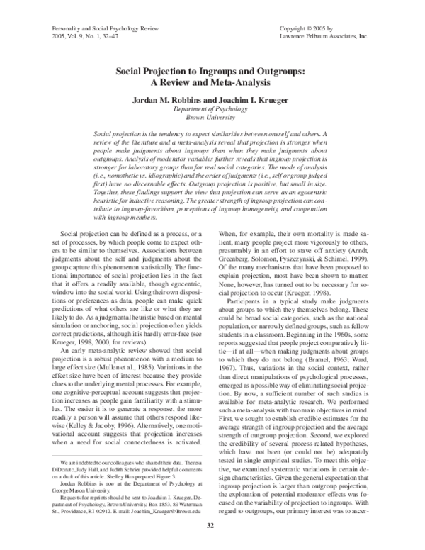 (PDF) Social Projection to Ingroups and Outgroups A Review and Meta