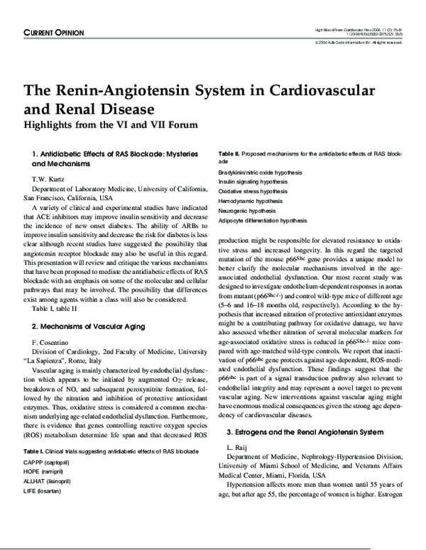 (PDF) The Renin-Angiotensin System in Cardiovascular and Renal Disease
