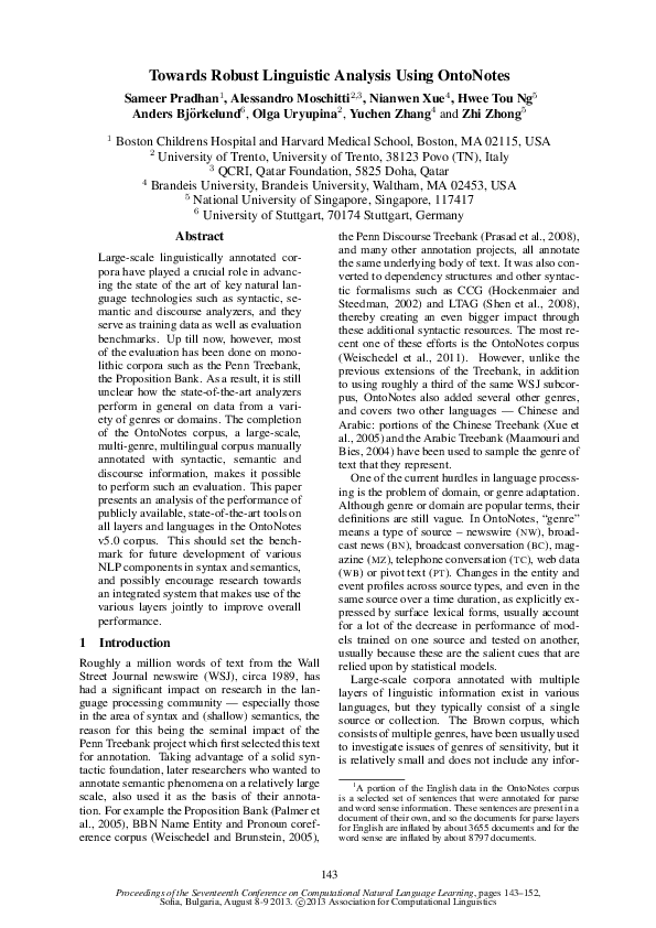 (PDF) Towards robust linguistic analysis using OntoNotes