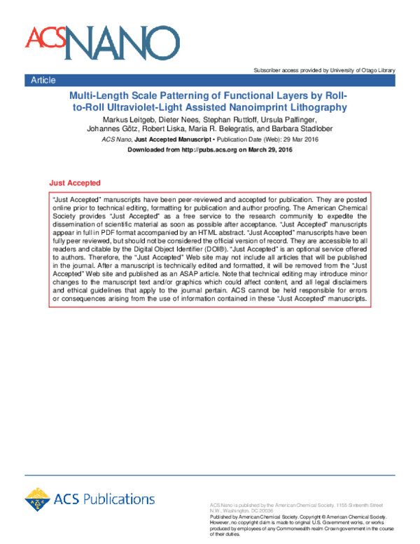 (PDF) Multilength Scale Patterning of Functional Layers by Roll-to-Roll ...