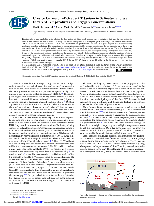  pdf crevice corrosion of grade 2 titanium in saline solutions at
