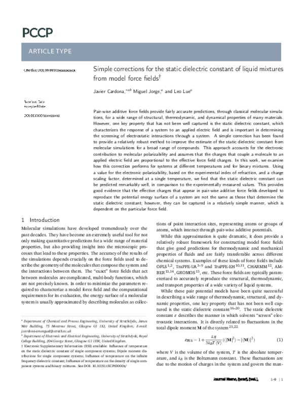 (PDF) Simple corrections for the static dielectric constant of liquid ...