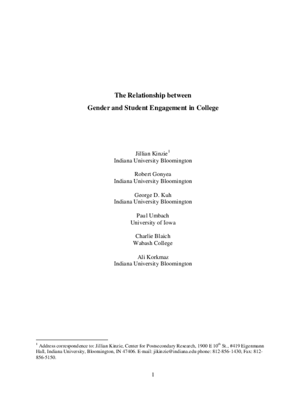 (PDF) The relationship between gender and student engagement in college