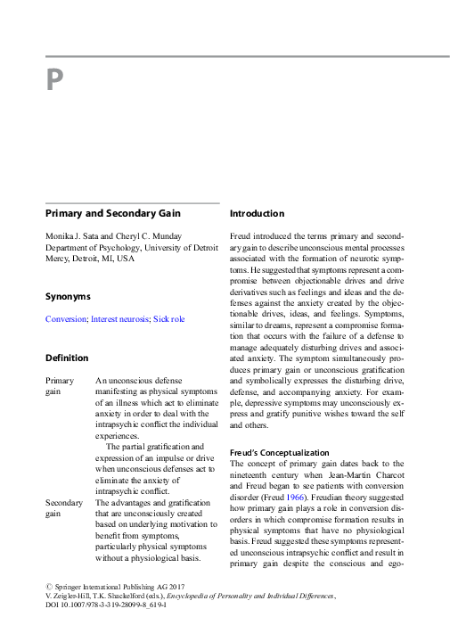 (PDF) Primary and Secondary Gain Cheryl Munday Academia.edu