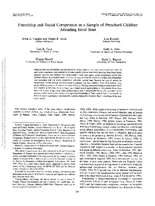 (PDF) Friendship and social competence in a sample of preschool ...