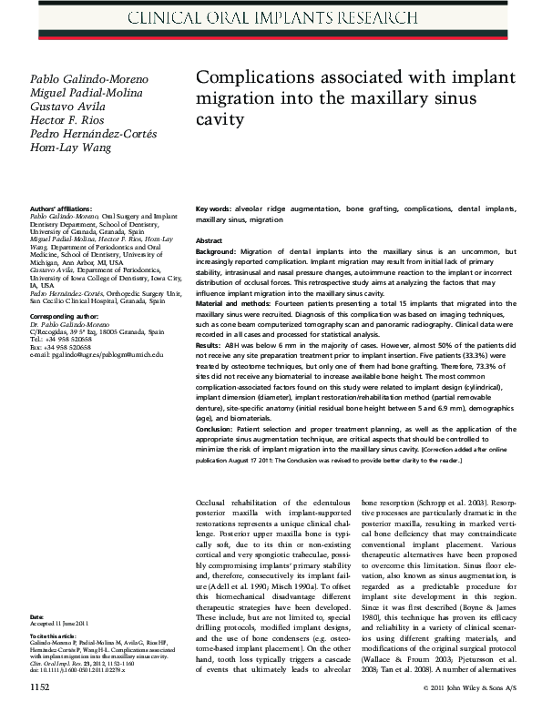 (PDF) Complications associated with implant migration into the ...