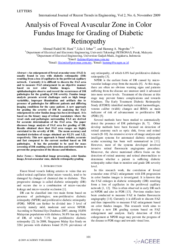(PDF) Analysis of Foveal Avascular Zone in Color Fundus Image for ...