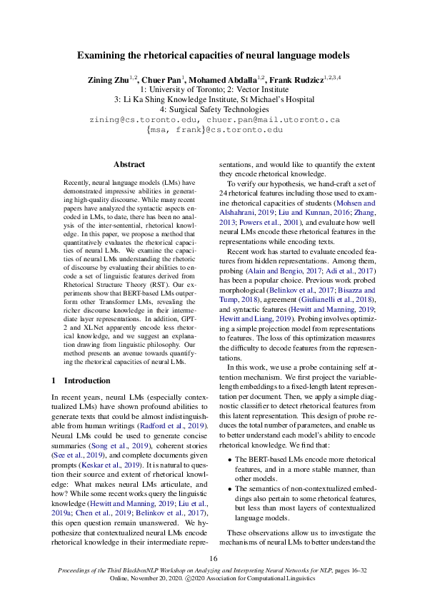 (PDF) Examining the rhetorical capacities of neural language models