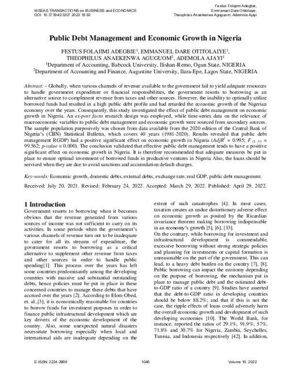 (PDF) Public Debt Management and Economic Growth in Nigeria