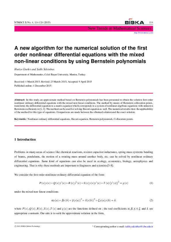 (PDF) A new algorithm for the numerical solution of the first order ...