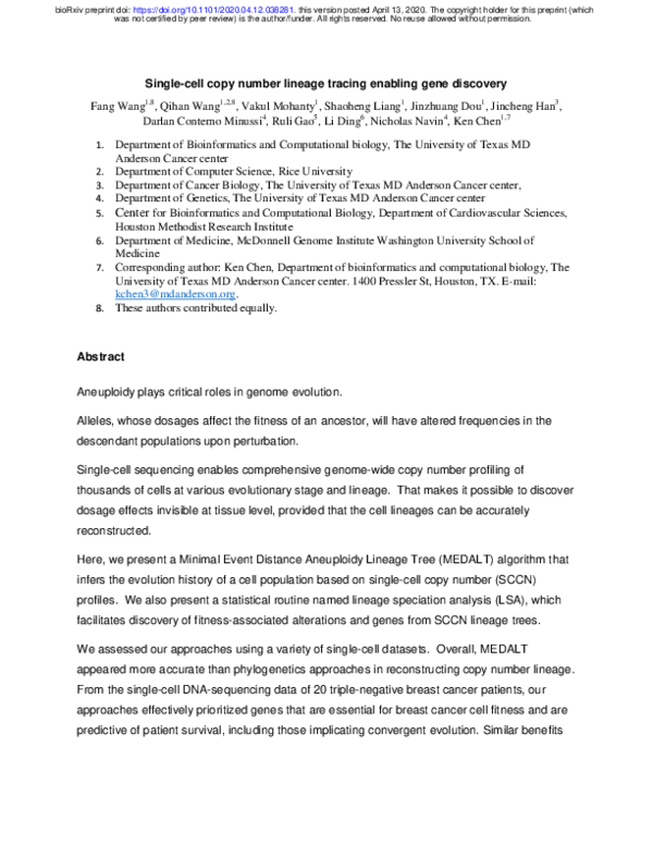 (PDF) Single-cell copy number lineage tracing enabling gene discovery