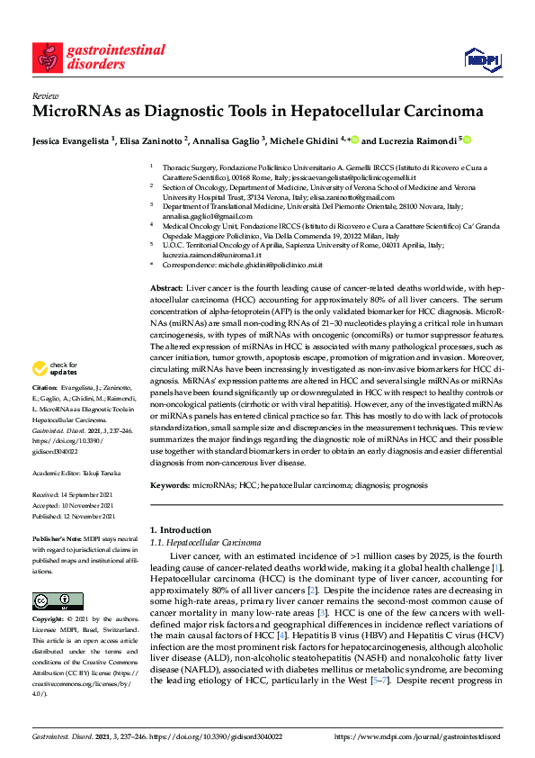 (PDF) MicroRNAs as Diagnostic Tools in Hepatocellular Carcinoma