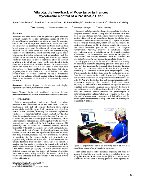 (PDF) Vibrotactile feedback of pose error enhances myoelectric control ...