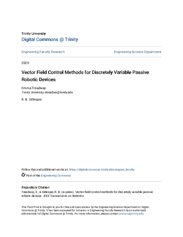 (PDF) Vector Field Control Methods for Discretely Variable Passive Robotic Devices Brent