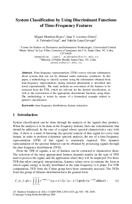 (PDF) System Classification by Using Discriminant Functions of Time ...