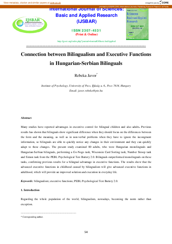 (PDF) Connection between Bilingualism and Executive Functions in ...