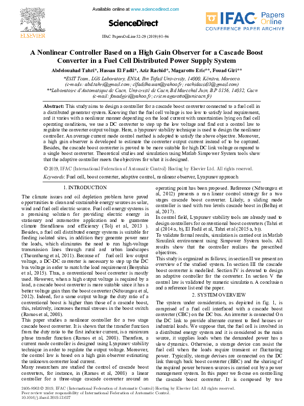 (PDF) A Nonlinear Controller Based on a High Gain Observer for a ...