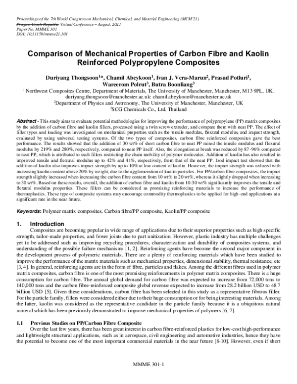 (PDF) Comparison of Mechanical Properties of Carbon Fibre and Kaolin ...