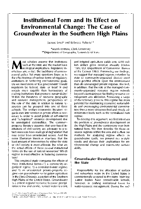 (PDF) Institutional Form and Its Effect on Environmental Change: The ...
