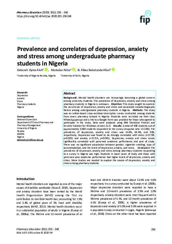 (PDF) Prevalence and correlates of depression, anxiety and stress among ...