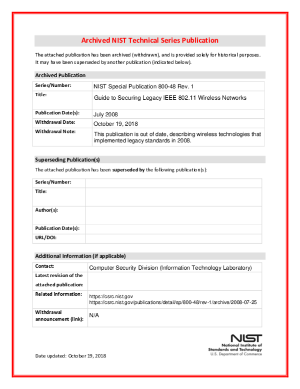 (PDF) Guide to securing legacy IEEE 802.11 wireless networks