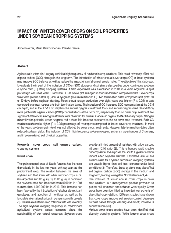 (PDF) Impact of winter cover crops on soil properties under soybean ...