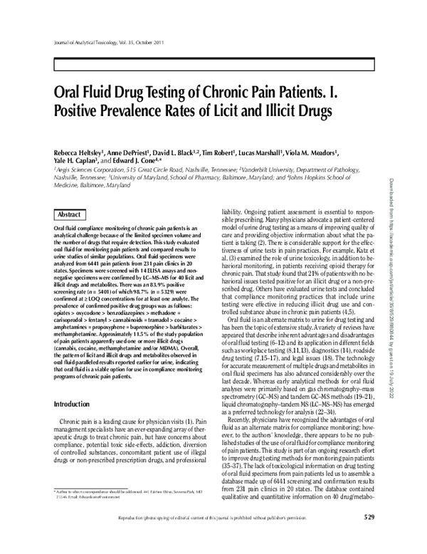 (PDF) Oral Fluid Drug Testing of Chronic Pain Patients. I. Positive ...