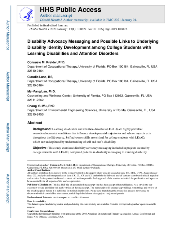 (PDF) Disability advocacy messaging and conceptual links to underlying ...