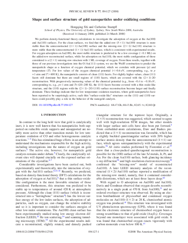 (PDF) Shape and surface structure of gold nanoparticles under oxidizing ...