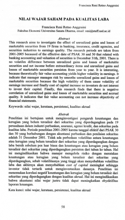 (PDF) Nilai Wajar Saham Pada Kualitas Laba