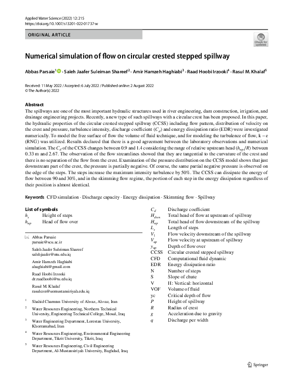 (PDF) Numerical simulation of flow on circular crested stepped spillway