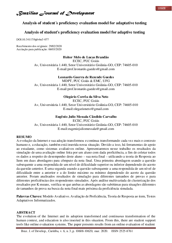 (PDF) Analysis of student´s proficiency evaluation model for adaptative ...