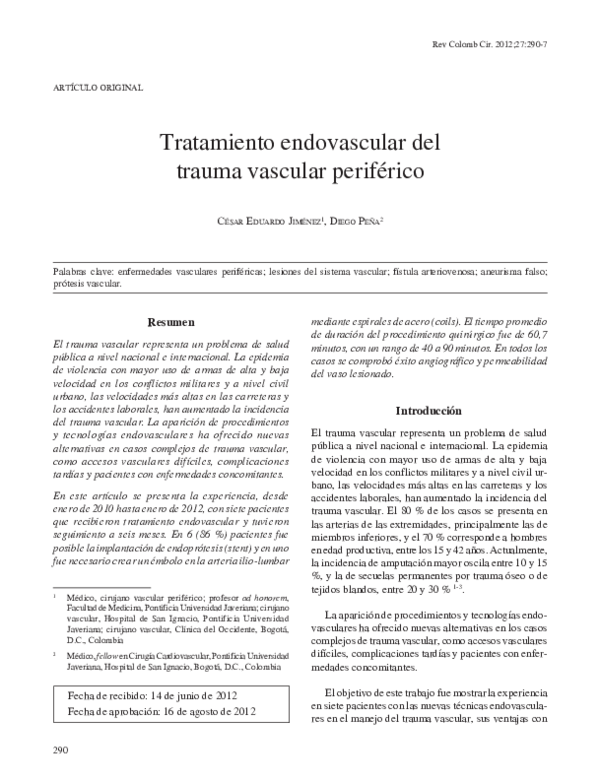 (PDF) Tratamiento endovascular del trauma vascular periférico