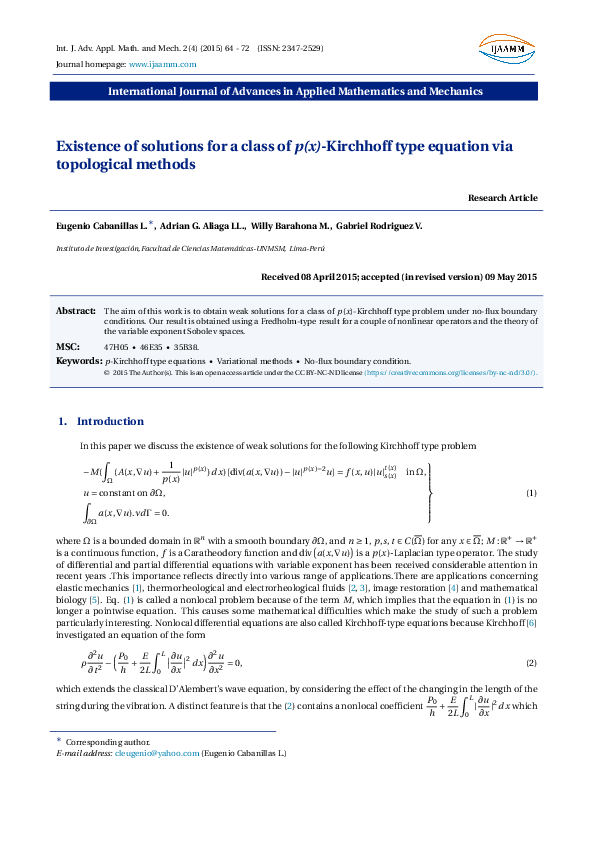 (PDF) Existence of solutions for a class of p ( x )-Kirchhoff type ...