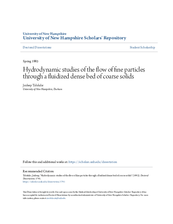 (PDF) Hydrodynamic studies of the flow of fine particles through a ...
