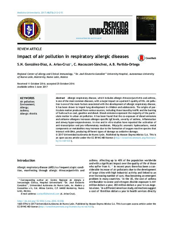 (PDF) Impact of air pollution in respiratory allergic diseases