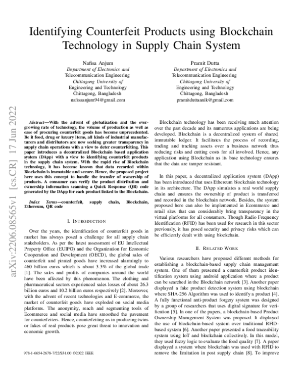 (PDF) Identifying Counterfeit Products using Blockchain Technology in ...