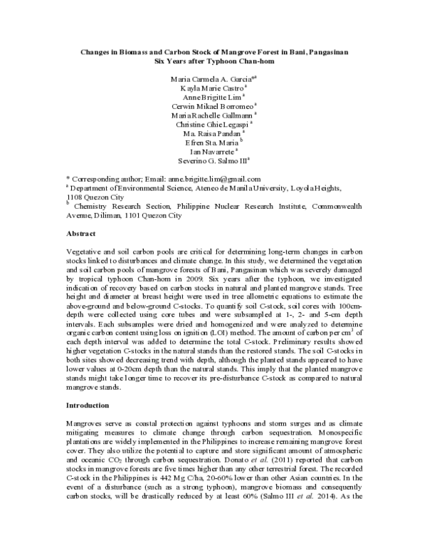 (PDF) Changes in biomass and carbon stock of mangrove forest in Bani ...