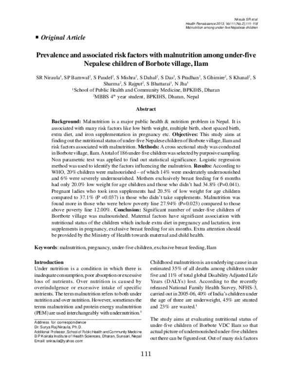 (PDF) Prevalence and associated risk factors with malnutrition among ...