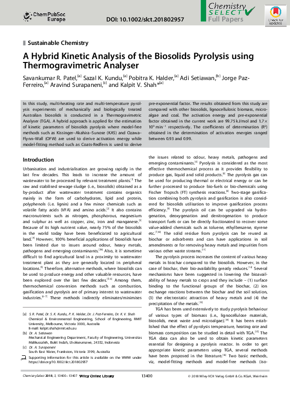 (PDF) A Hybrid Kinetic Analysis of the Biosolids Pyrolysis using ...