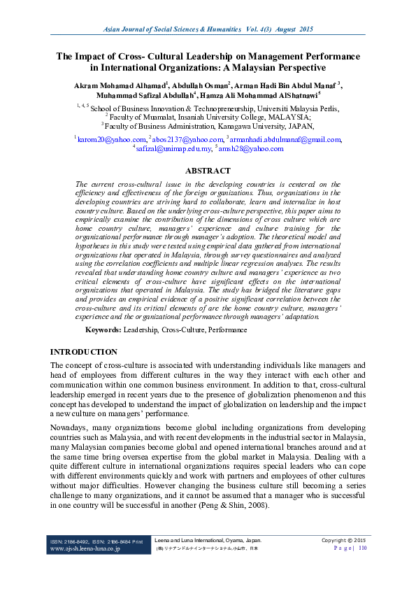 (PDF) The Impact of Cross- Cultural Leadership on Management ...