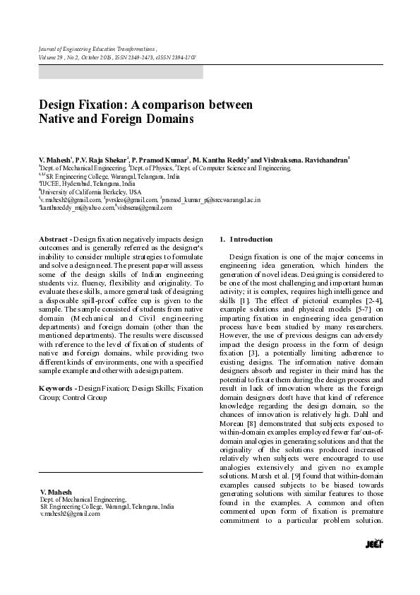 (PDF) Design Fixation: A Comparison between Native and Foreign Domains