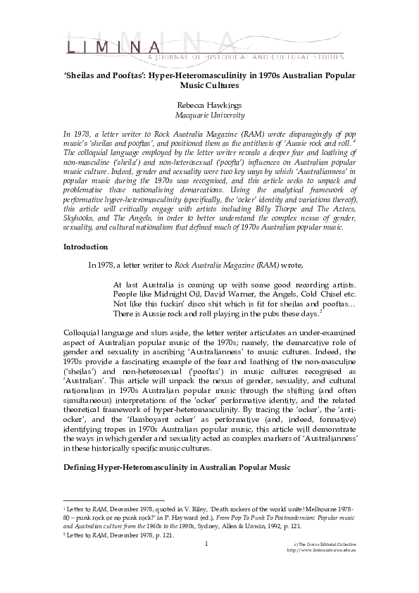 (PDF) 'Sheilas and Pooftas': Hyper-Heteromasculinity in 1970s ...