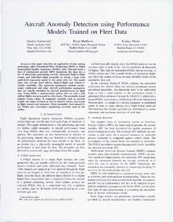 (PDF) Aircraft anomaly detection using performance models trained on ...