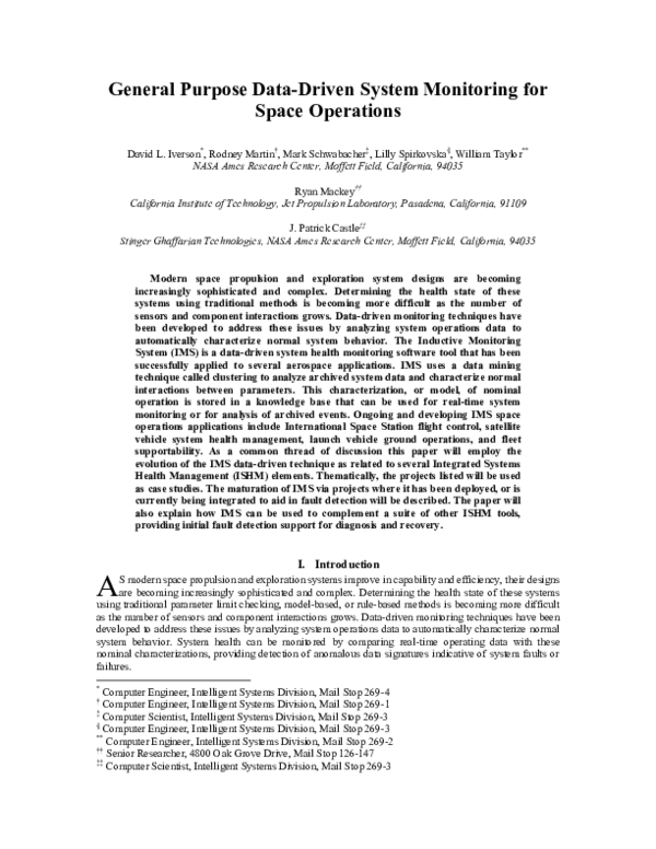 (PDF) General Purpose Data-Driven System Monitoring for Space Operations